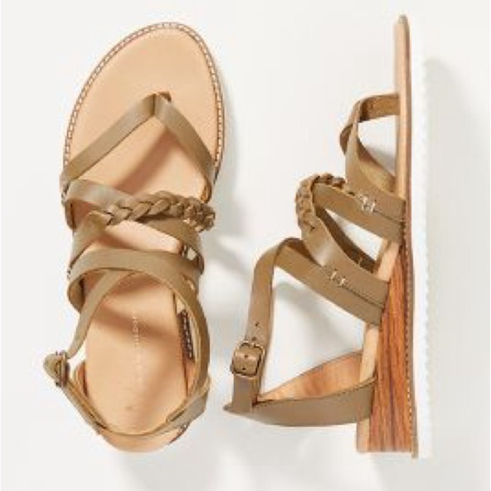 Anthropologie Wooden Wedge Gladiator Sandal